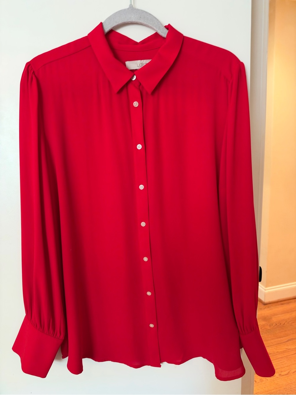 LOFT Bright Red Button-Down Blouse - Long Sleeve